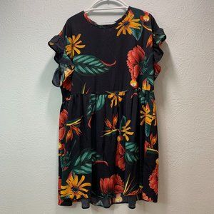 Women's XXL Plus Dress. Bright Beautiful Floral on Dark Navy. (240)
